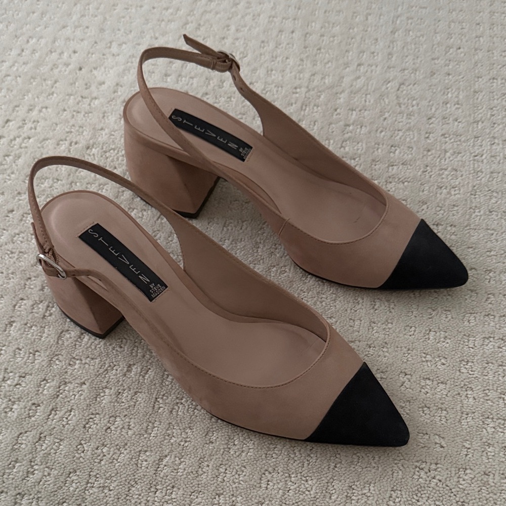 Steve Madden Black and Tan Block Heels